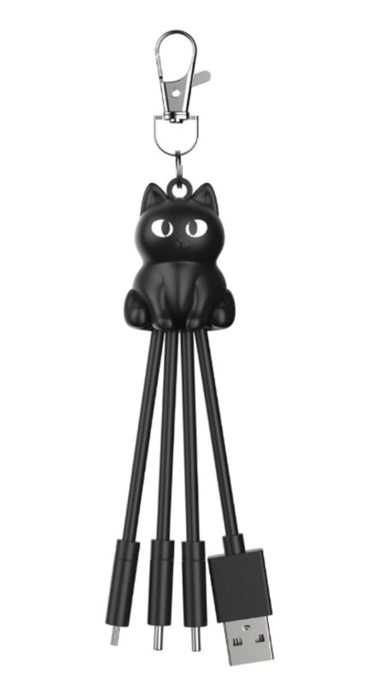 GEMS Figural Keychain Charger Cable Black Cat Halloween NEW
